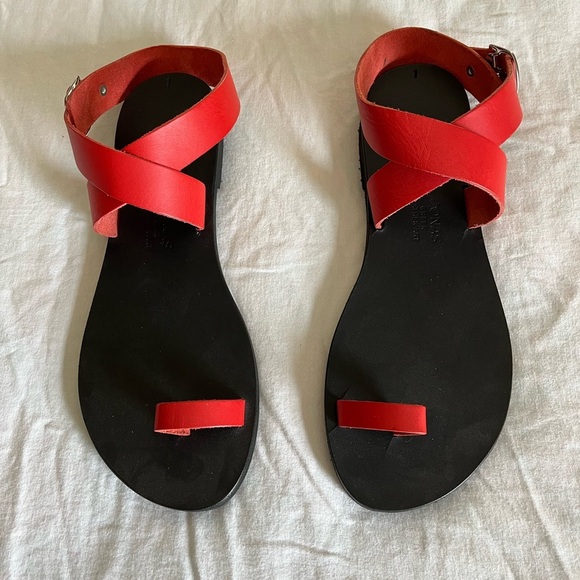 Kionas Dione Greek Made Wearable Art Strappy Red Leather Sandals US 8/8.5 NWOT - Picture 3 of 16